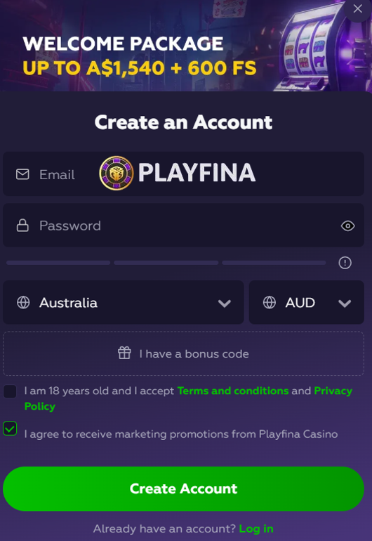 Playfina Registration