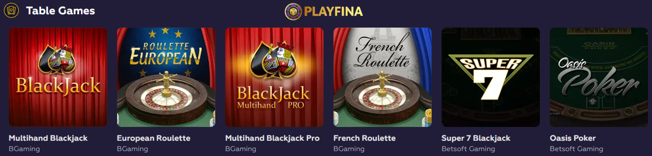 Live dealer games at playfina casino